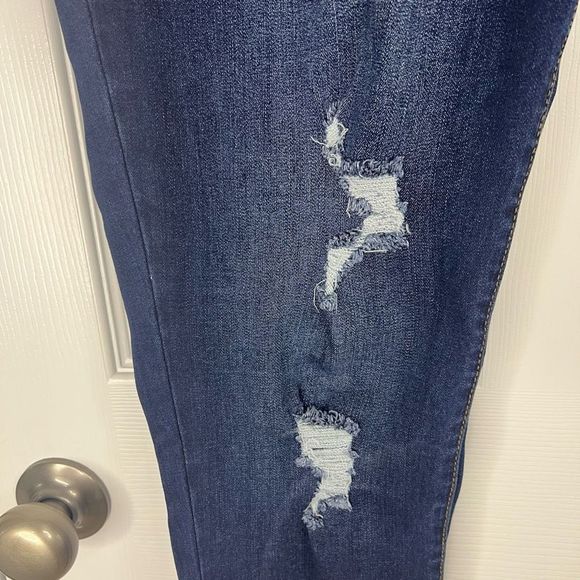 Kancan Dark Blue Wash Distressed Skinny Stretch Mid Rise Denim Jeans 2XL - Picture 8 of 14